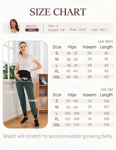 AMPOSH Women's Maternity Quick-Dry Pants Workout Scrub Joggers Pregnancy Sweatpants(Black, S)