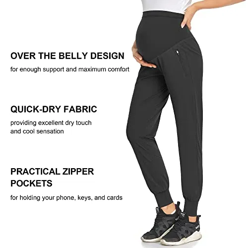 AMPOSH Women's Maternity Quick-Dry Pants Workout Scrub Joggers Pregnancy Sweatpants(Black, S)