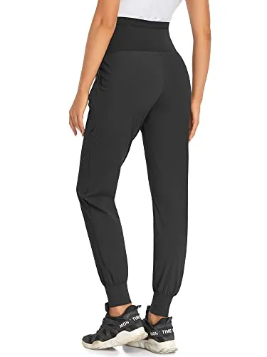 AMPOSH Women's Maternity Quick-Dry Pants Workout Scrub Joggers Pregnancy Sweatpants(Black, S)