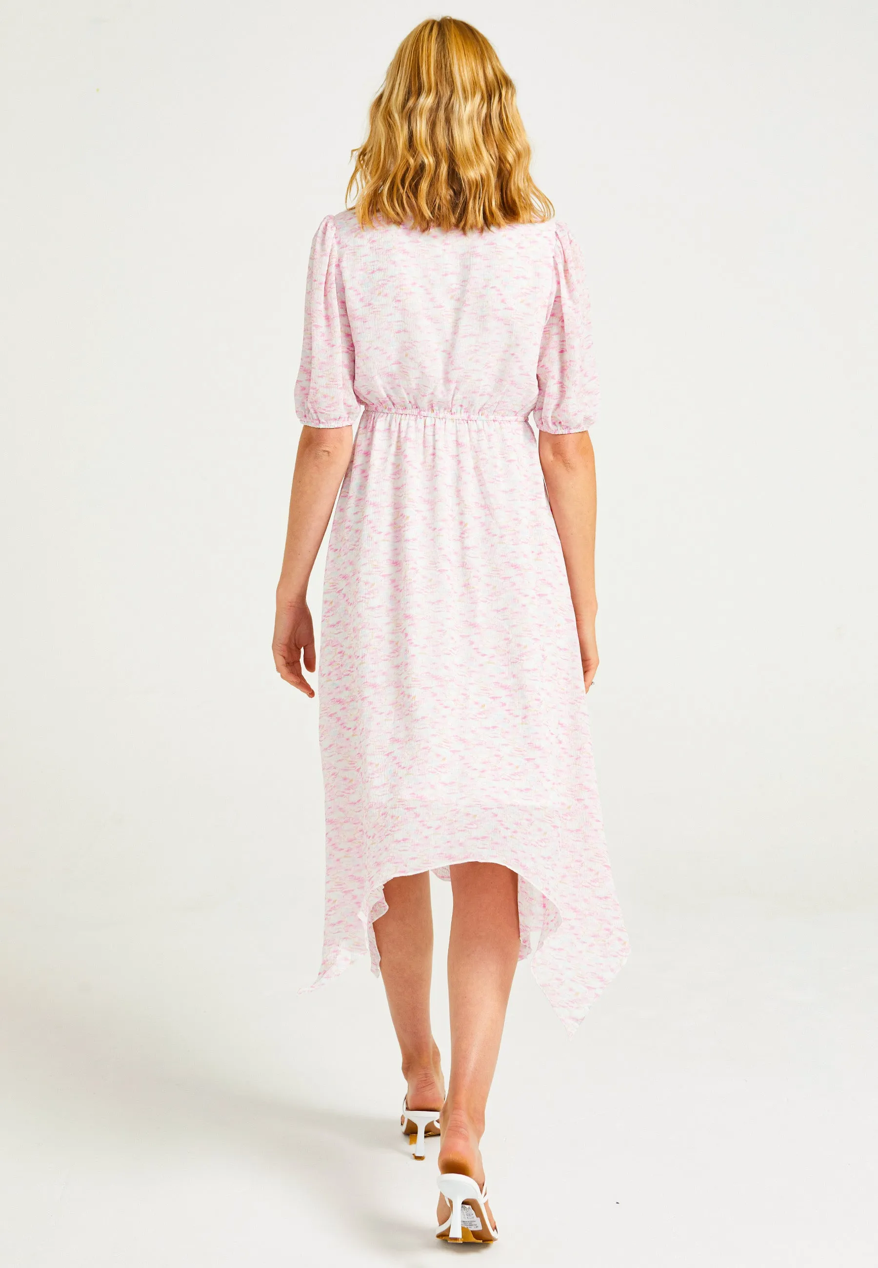 Asymmetrical Midi Dress with Faux Wrap Top in Light Pink