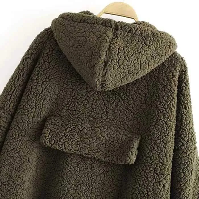 Bomber Fuzzy Warm Winter Jackets Hooded Teddy Coats