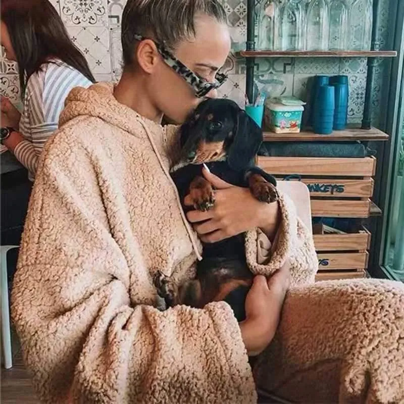 Bomber Fuzzy Warm Winter Jackets Hooded Teddy Coats