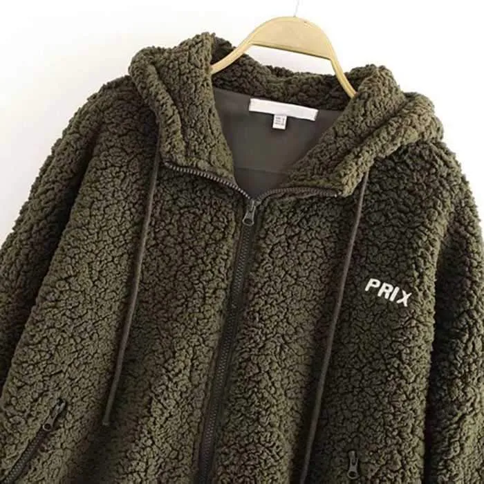 Bomber Fuzzy Warm Winter Jackets Hooded Teddy Coats