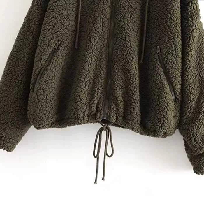 Bomber Fuzzy Warm Winter Jackets Hooded Teddy Coats