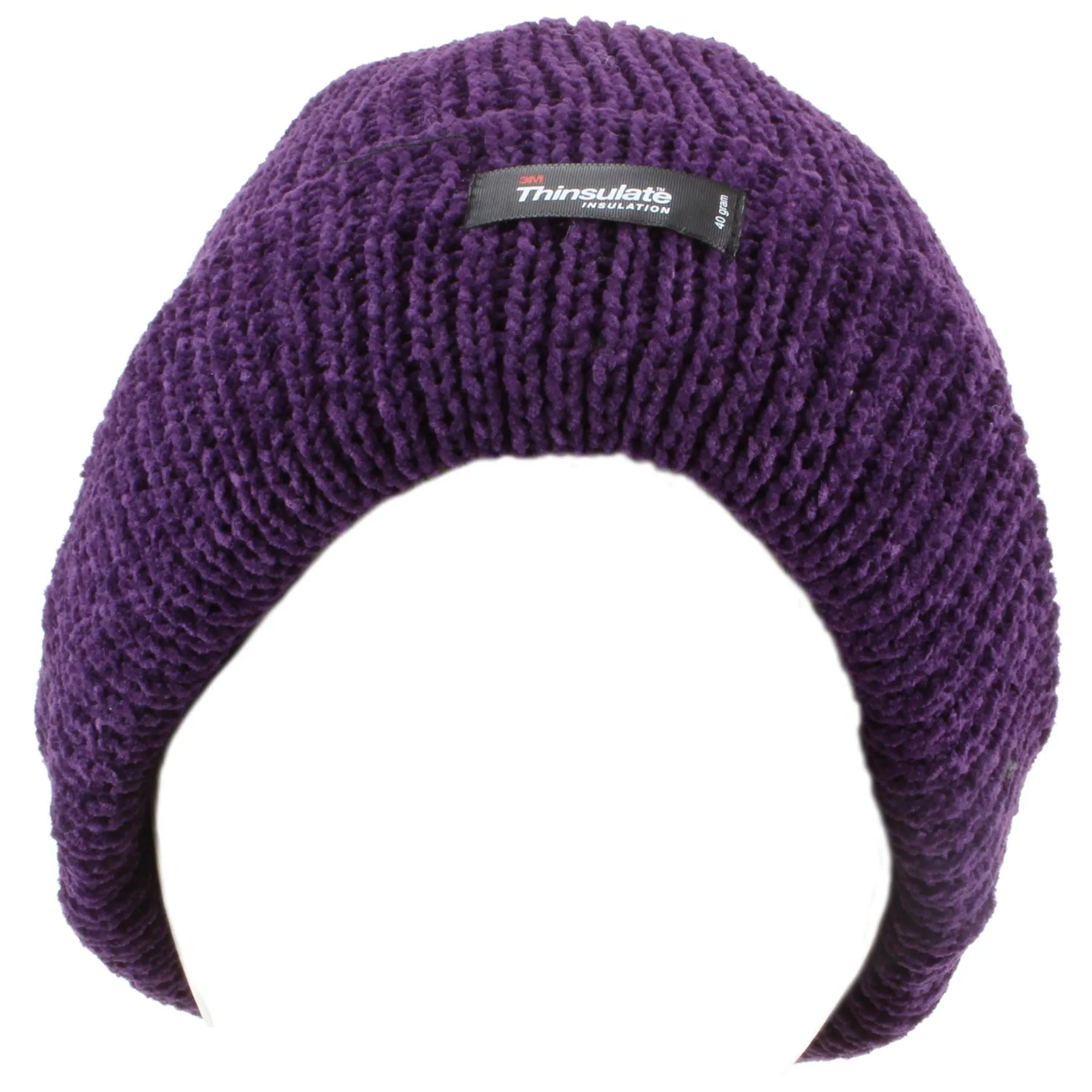 Chenille beanie hat with fleece lining - Purple (One Size)