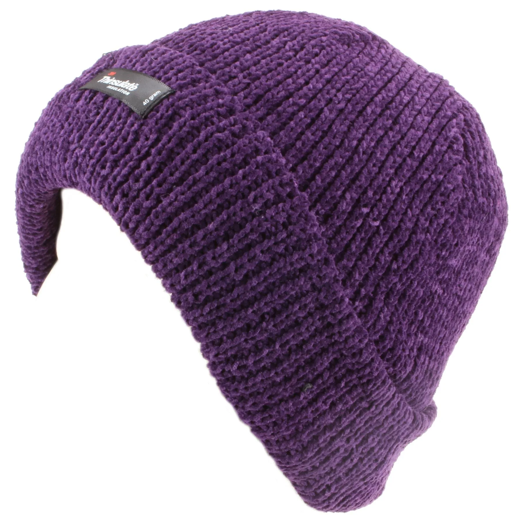 Chenille beanie hat with fleece lining - Purple (One Size)