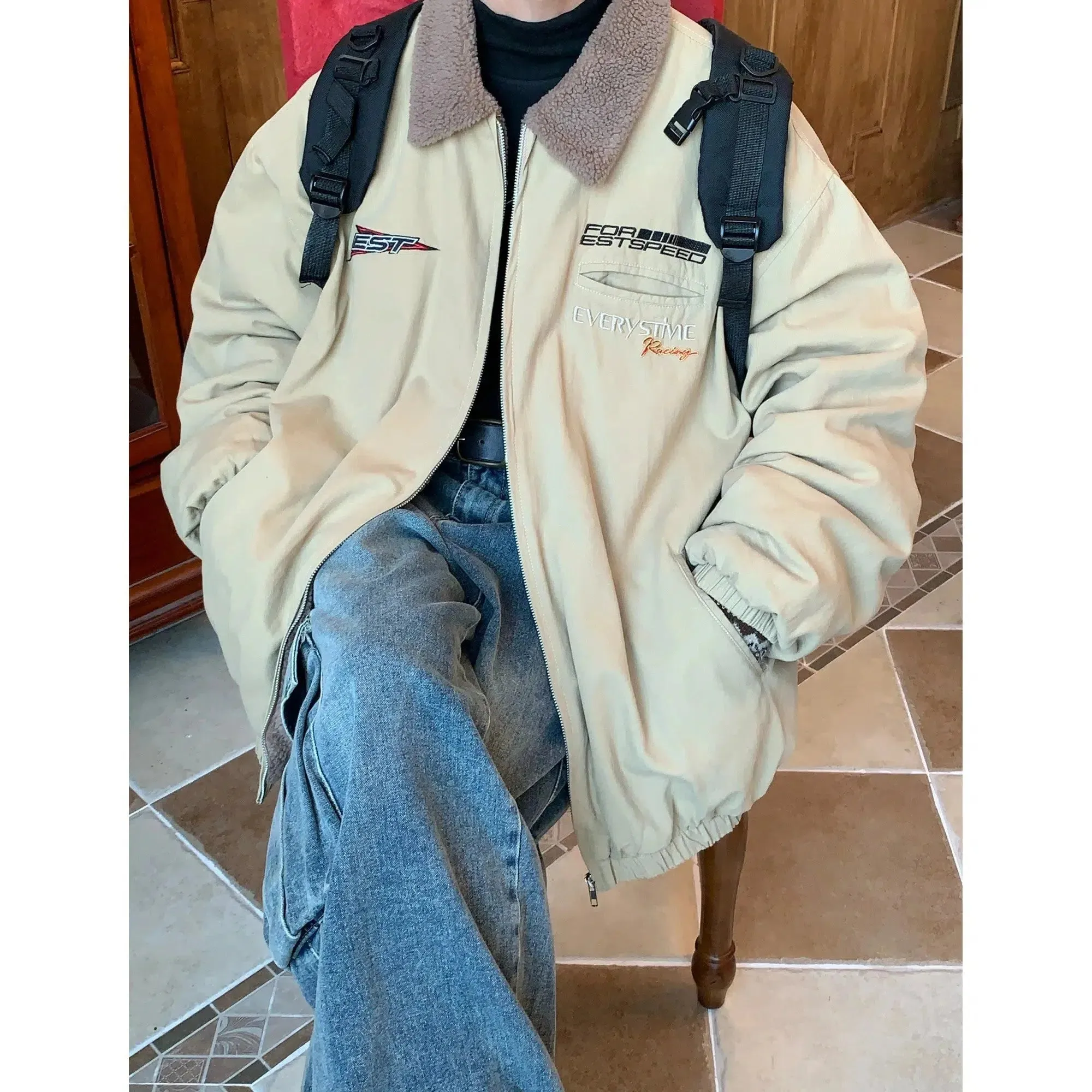 ChicMy-Fall Outfits -Autumn/Winter Coat Jacket INS Style Street Fashion Relaxed Fit Sherpa Zipped Jacket