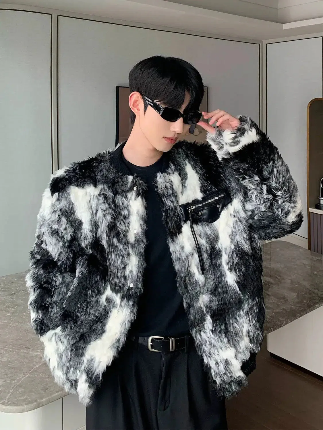 ChicMy-Fall Outfits -Autumn/Winter Coat Jacket INS Style Street Fashion Tie-dye Contrasting Sherpa Jacket
