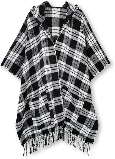 Cider Clay Winter Chic Plaid Poncho Cardigan