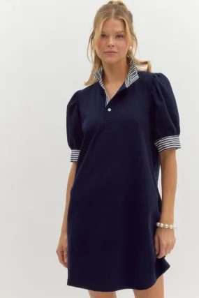 Contrasting Striped Collar Dress