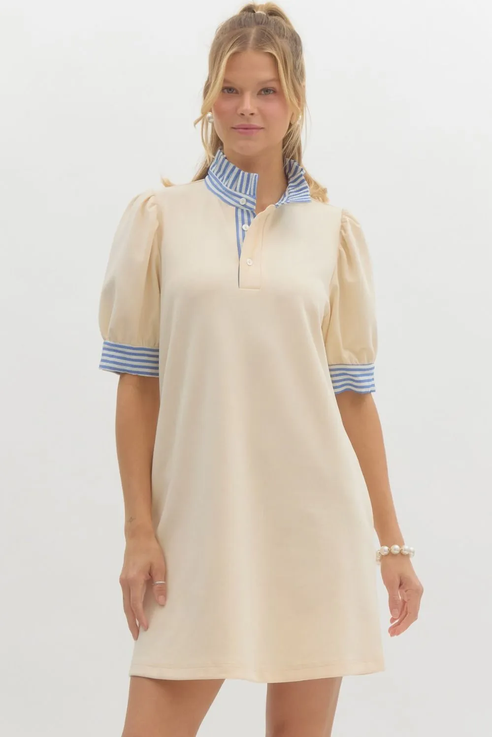 Contrasting Striped Collar Dress