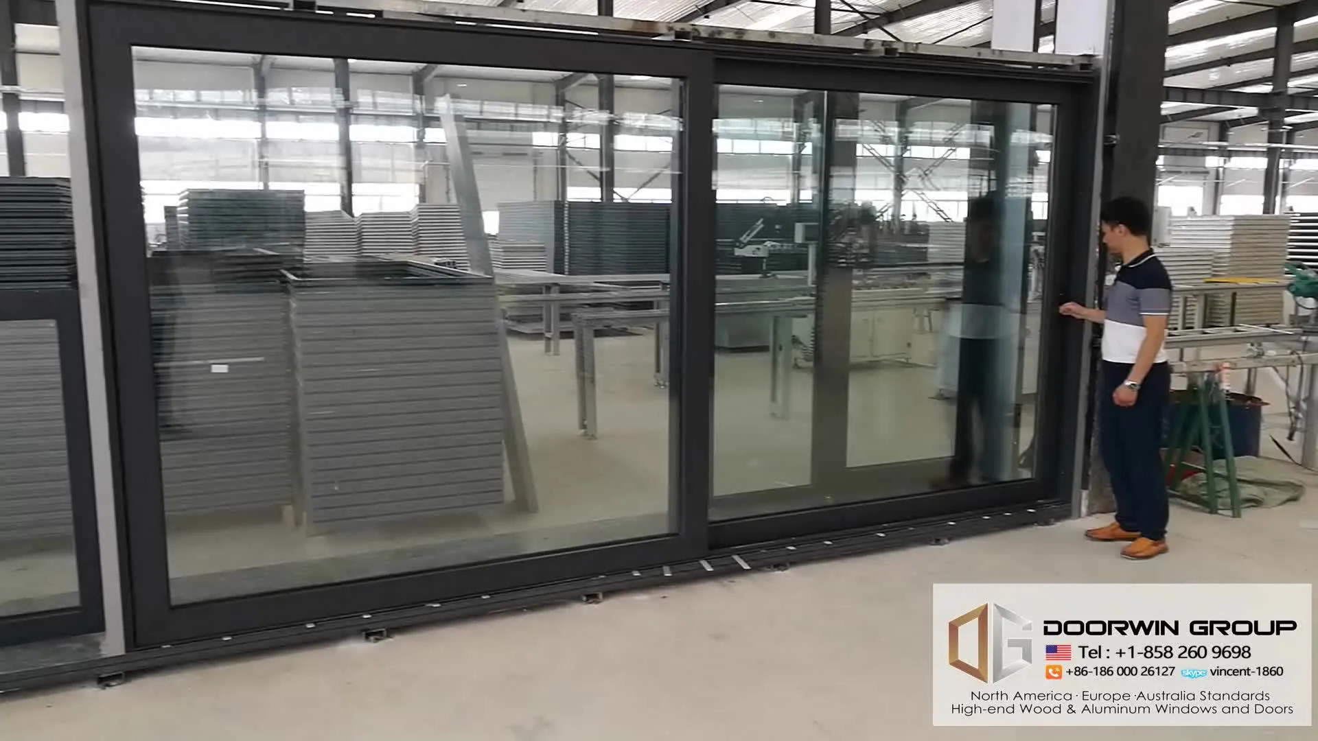 DOORWIN 2021thermal break aluminum automatic black sliding doorby Doorwin