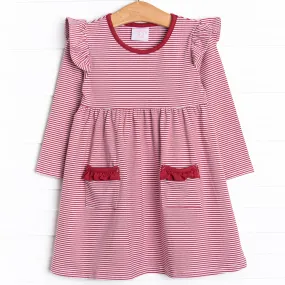 Everly Long Sleeve Dress, Red Stripe