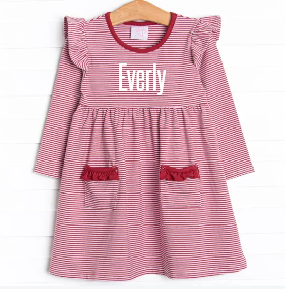 Everly Long Sleeve Dress, Red Stripe