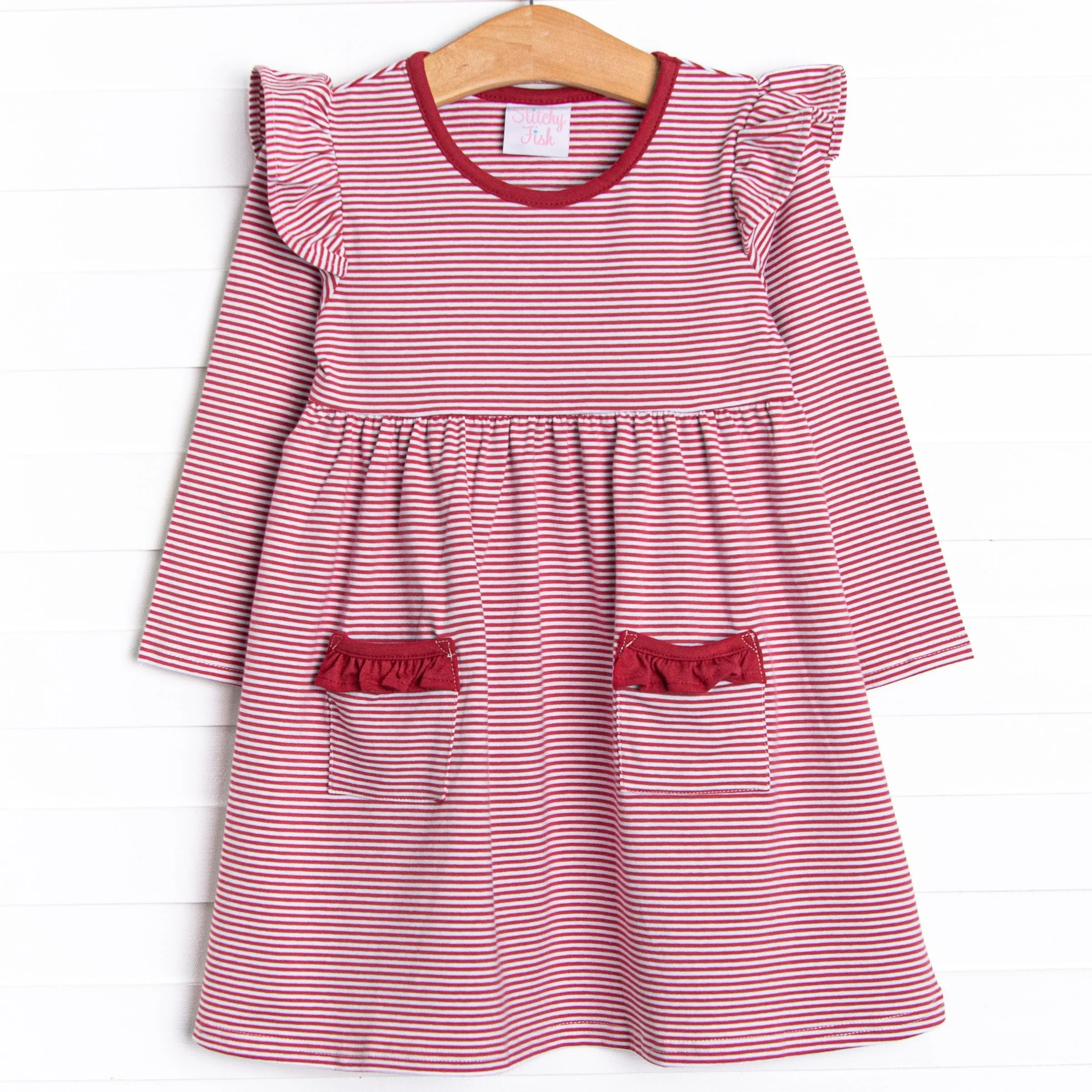 Everly Long Sleeve Dress, Red Stripe
