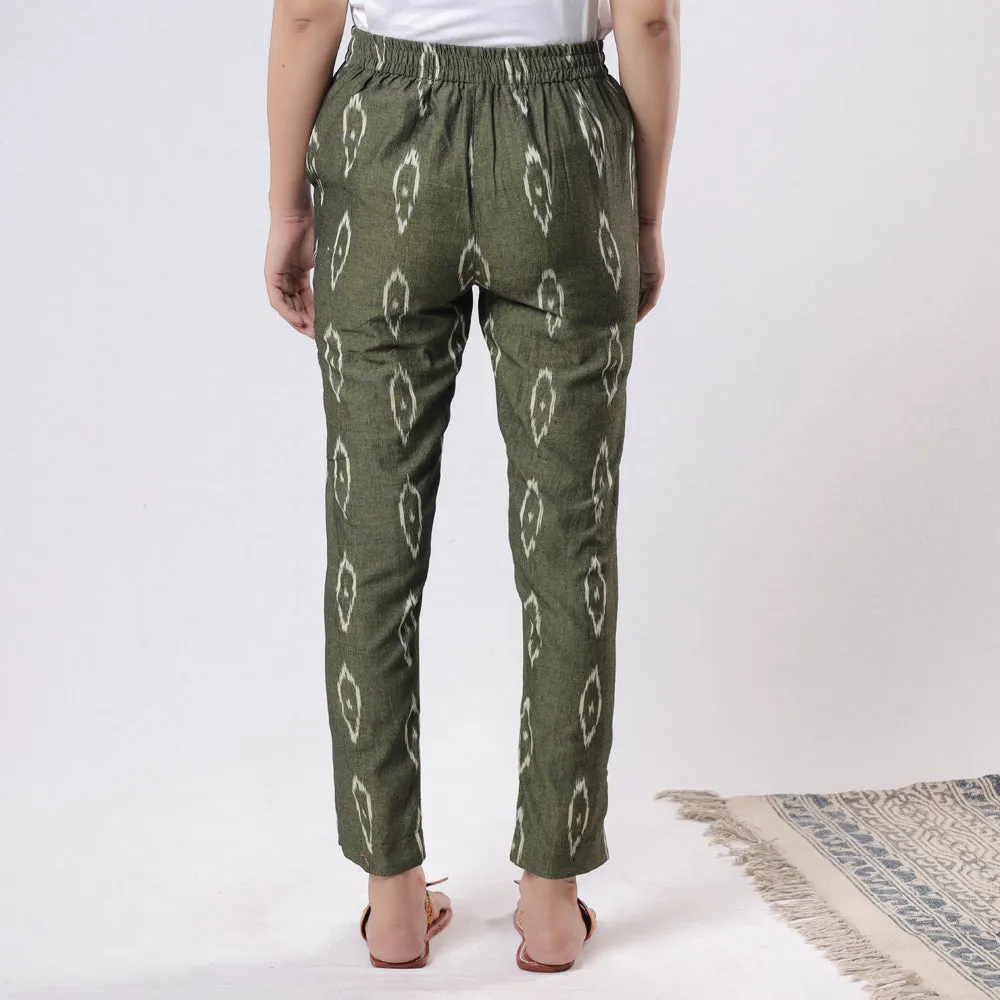 Green - iTokri Casuals - Pochampally Ikat Cotton Tapered Casual Pant for Women