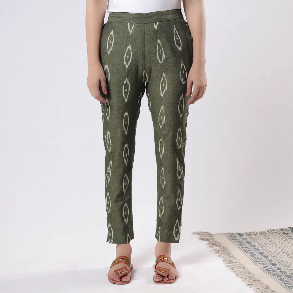 Green - iTokri Casuals - Pochampally Ikat Cotton Tapered Casual Pant for Women