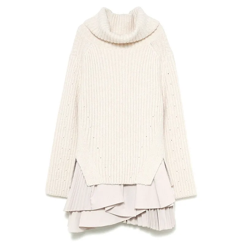 Joskaa hoco dresses Christmas Gift Kuzuwata 2024 New Autumn Women's Clothing High Neck Long Sleeve Side Slit Knitted Sweater Tops Ruffled Pleated Sling Dress Sets