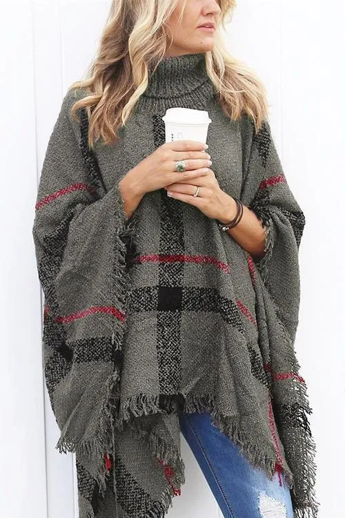 Karleedress Classic Tassel Lattice Cloak Poncho Sweater