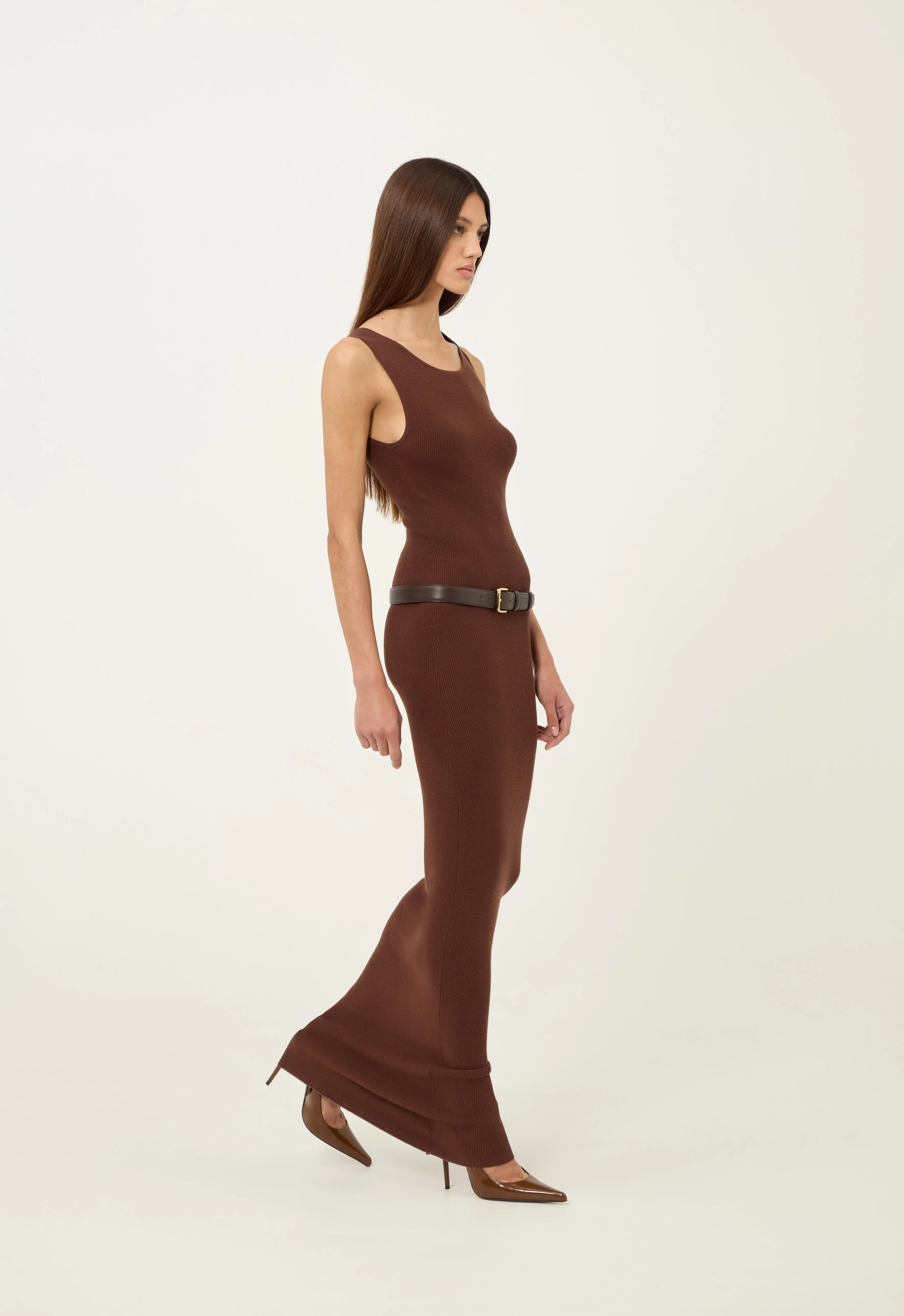 Knit Tank Maxi Dress in Brown