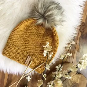 KNITTING PATTERN The Hatteras Beanie Women's ,Faux Fur Pom Pom Beanie, Slouchy  Hat, Slouchy Merino Cap, Toque Warm Wool