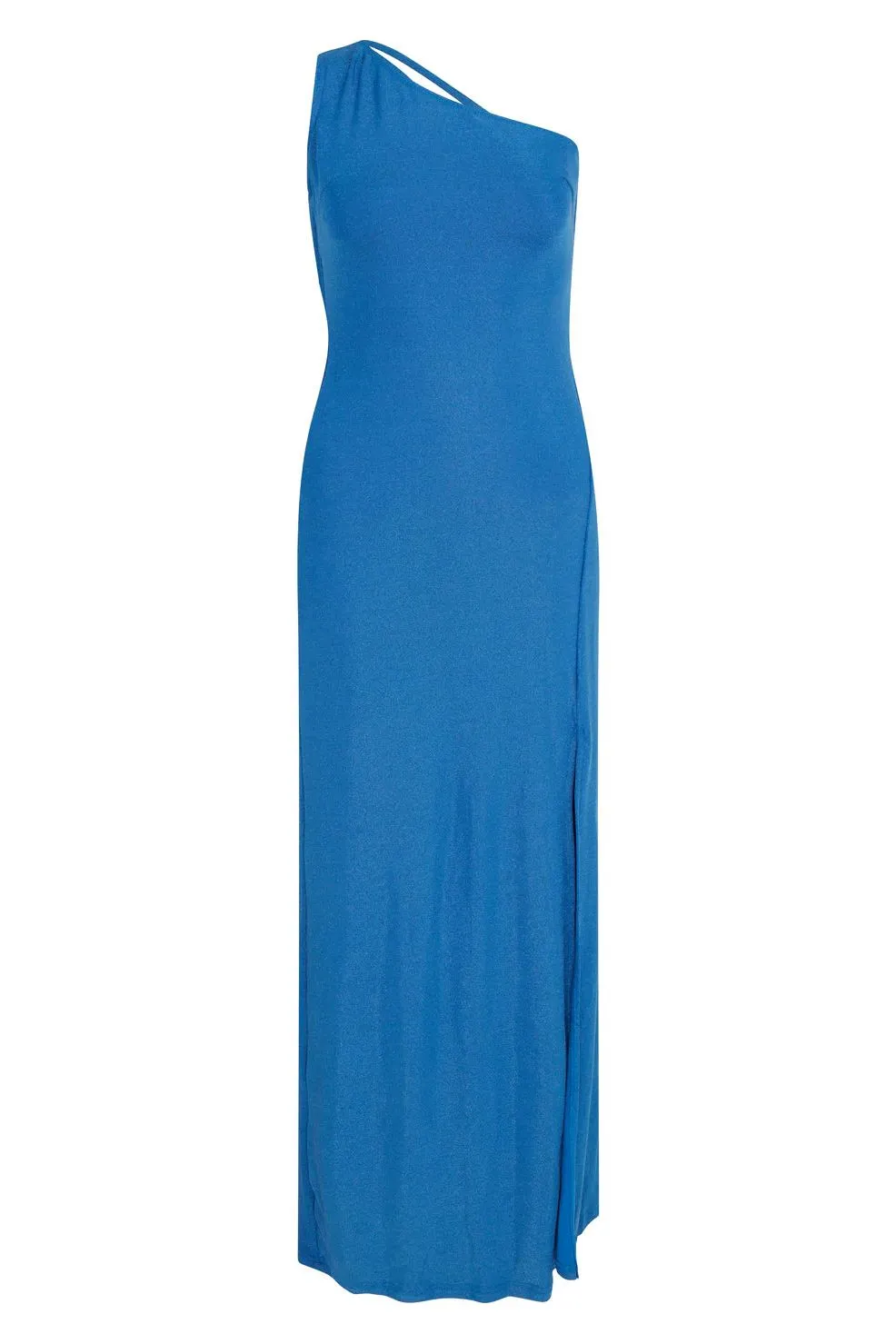 Liquorish Blue Lurex One Shoulder Jersey Maxi Dress With Long Slit