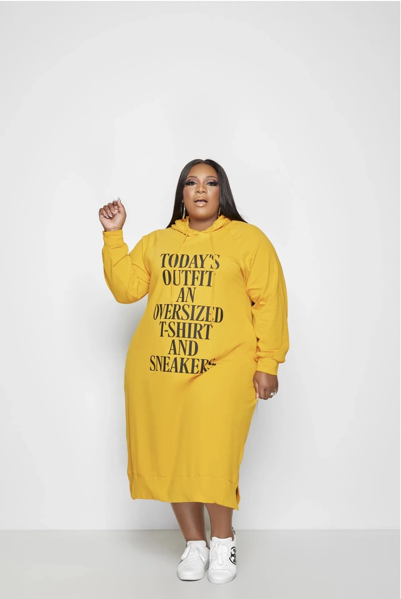 Loose letter print hooded sweater dress AY2644