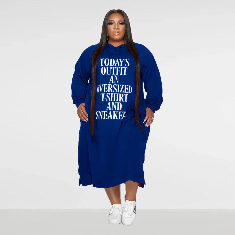 Loose letter print hooded sweater dress AY2644