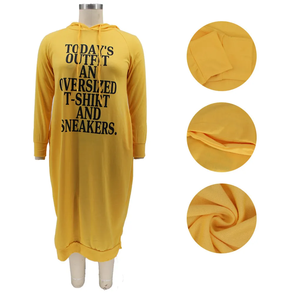 Loose letter print hooded sweater dress AY2644