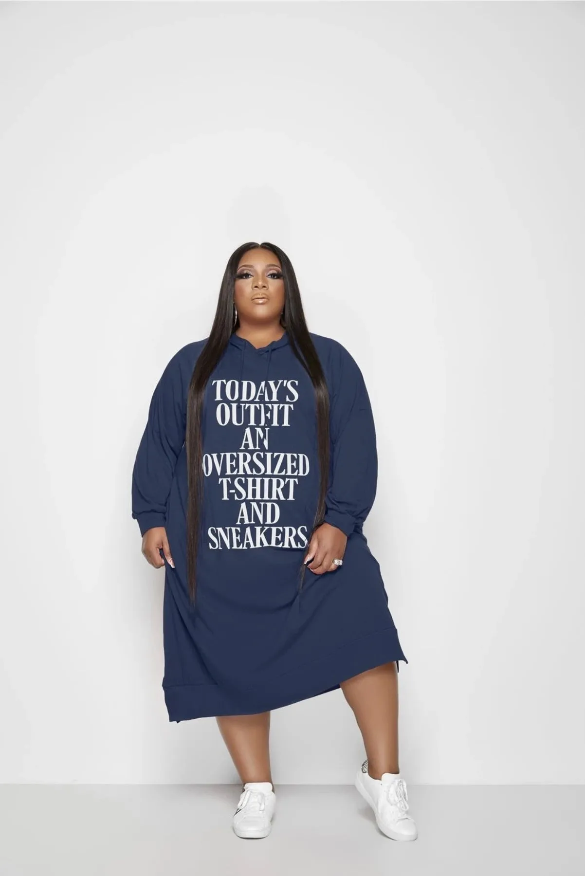 Loose letter print hooded sweater dress AY2644