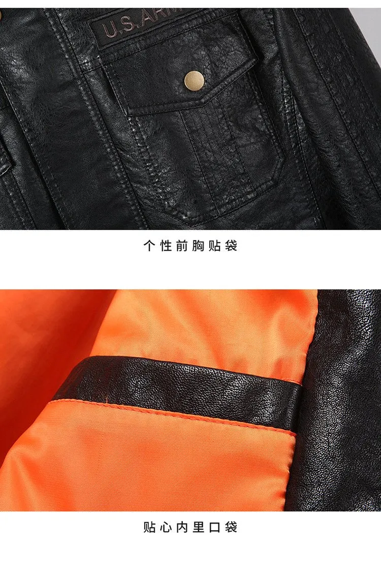 Men's Loose Multi-pocket Leather Jacket 69223638YM