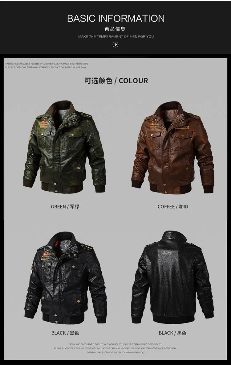 Men's Loose Multi-pocket Leather Jacket 69223638YM