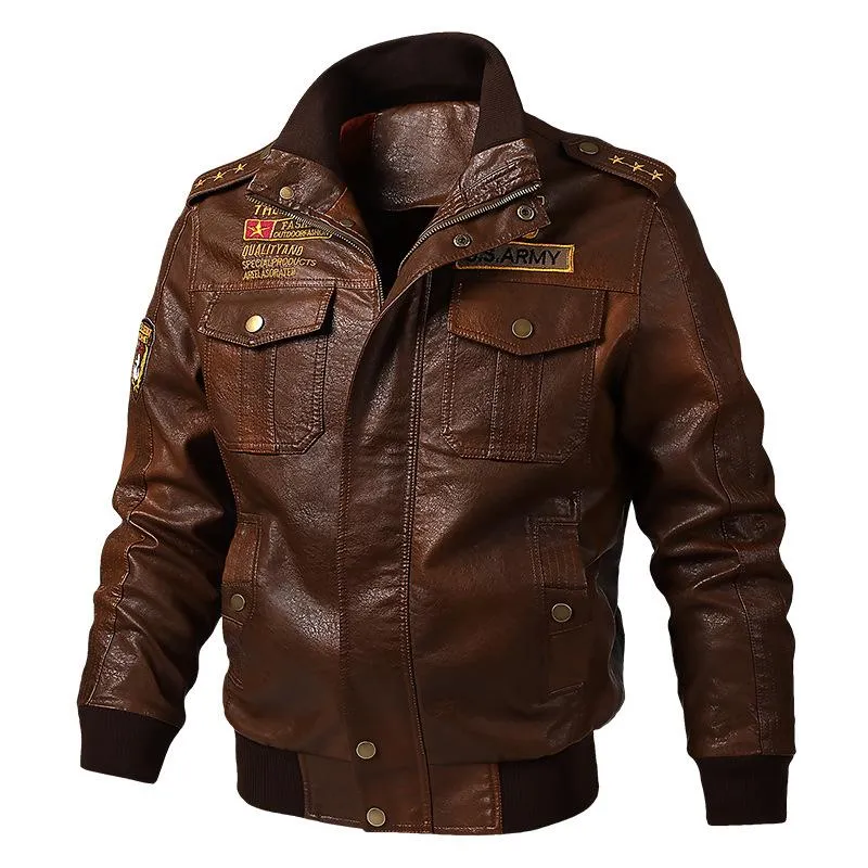 Men's Loose Multi-pocket Leather Jacket 69223638YM