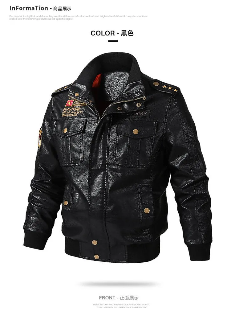 Men's Loose Multi-pocket Leather Jacket 69223638YM
