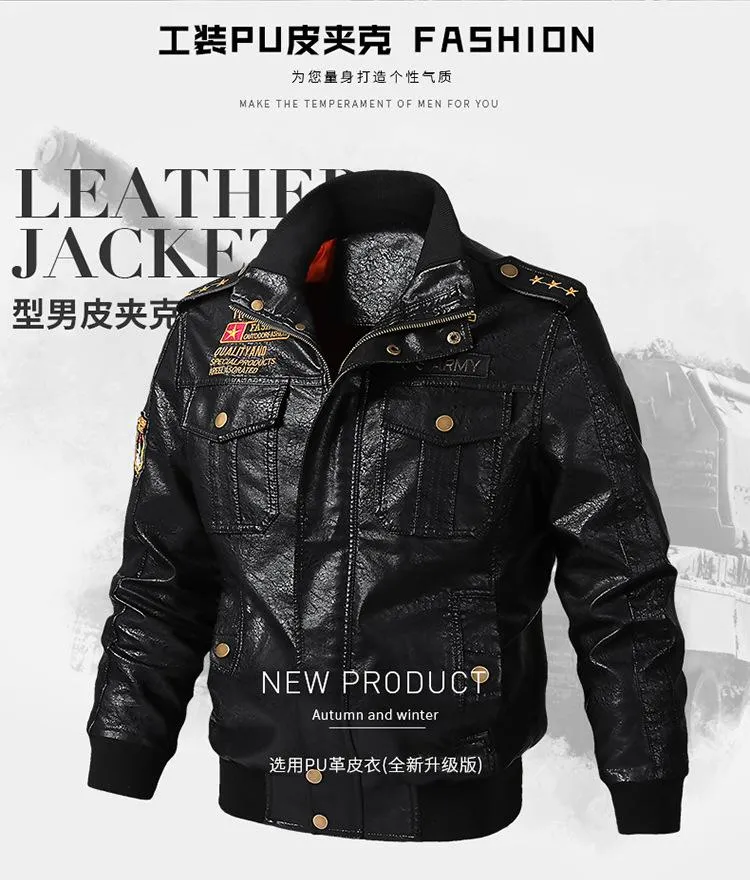 Men's Loose Multi-pocket Leather Jacket 69223638YM