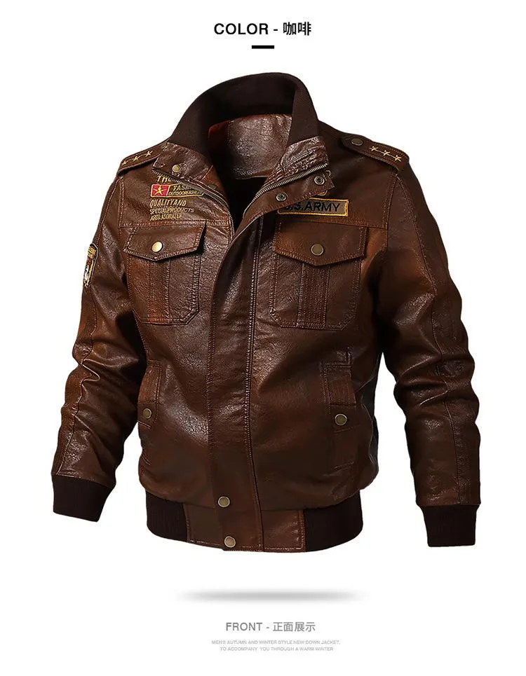Men's Loose Multi-pocket Leather Jacket 69223638YM