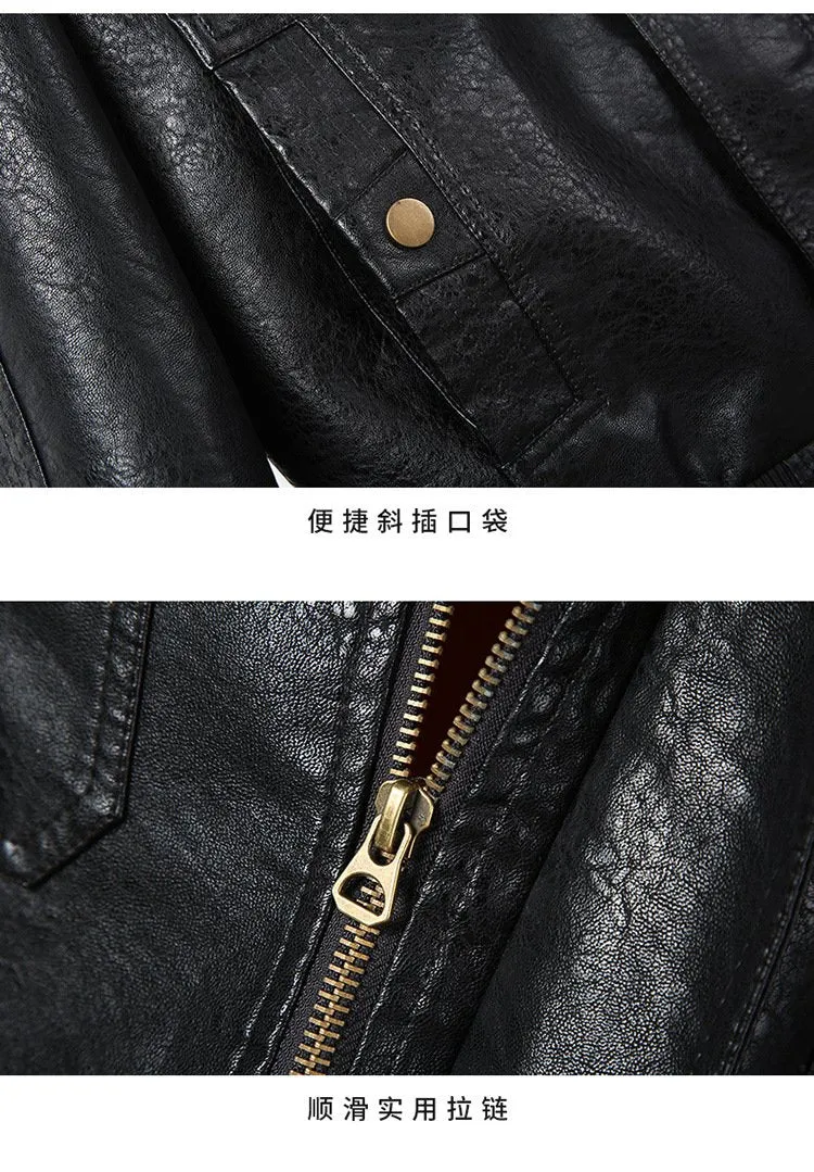 Men's Loose Multi-pocket Leather Jacket 69223638YM