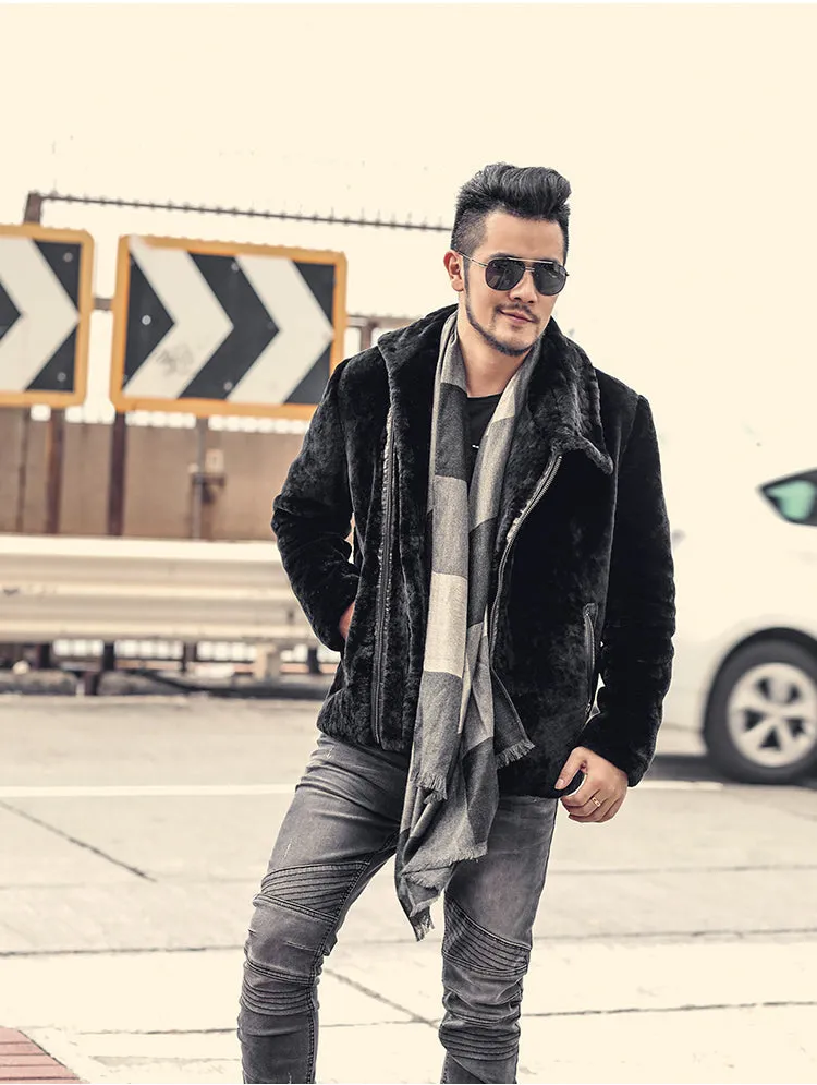 Men's Winter Warm Lamb's-Wool Genuine Leather Slim Jacket