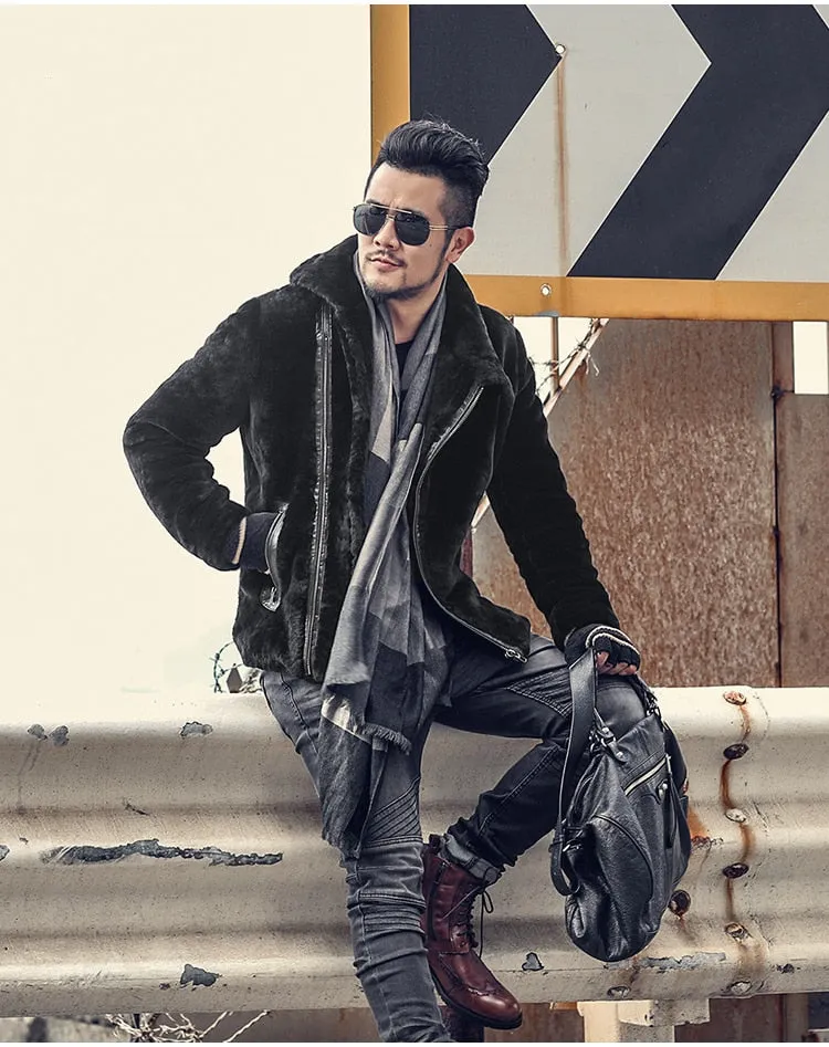 Men's Winter Warm Lamb's-Wool Genuine Leather Slim Jacket