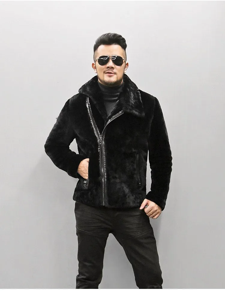Men's Winter Warm Lamb's-Wool Genuine Leather Slim Jacket