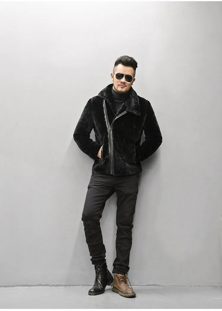 Men's Winter Warm Lamb's-Wool Genuine Leather Slim Jacket