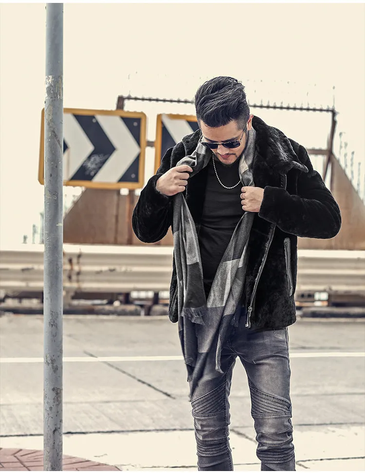 Men's Winter Warm Lamb's-Wool Genuine Leather Slim Jacket
