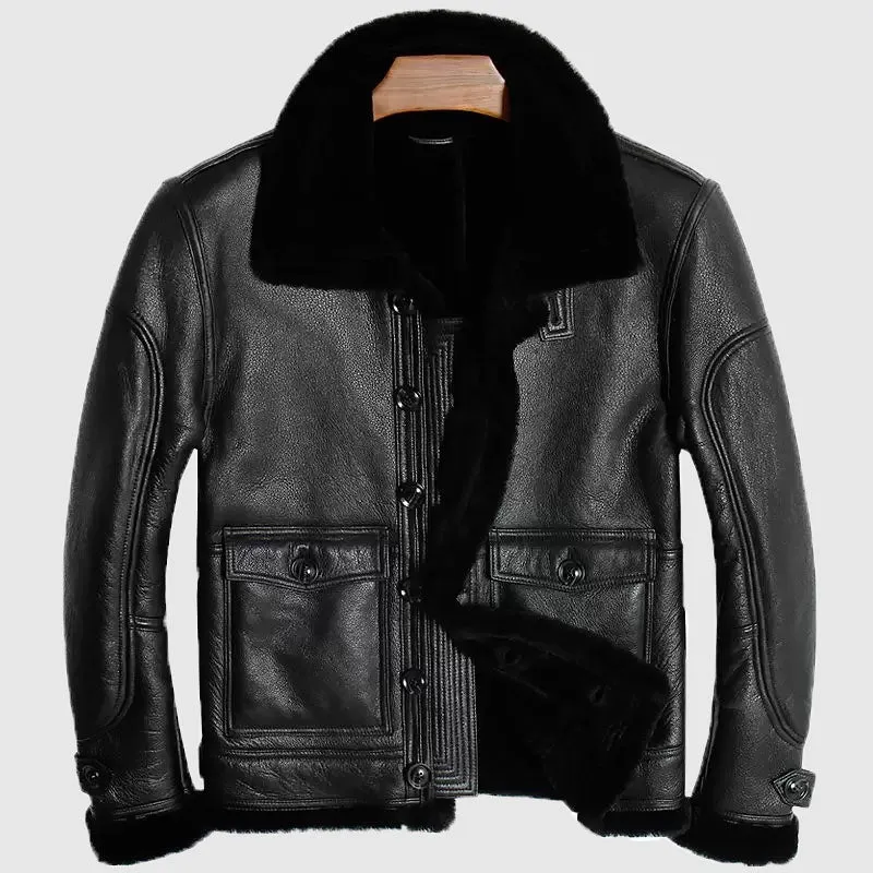 New Sheepskin Shearling Leather Jacket Man Genuine Quality