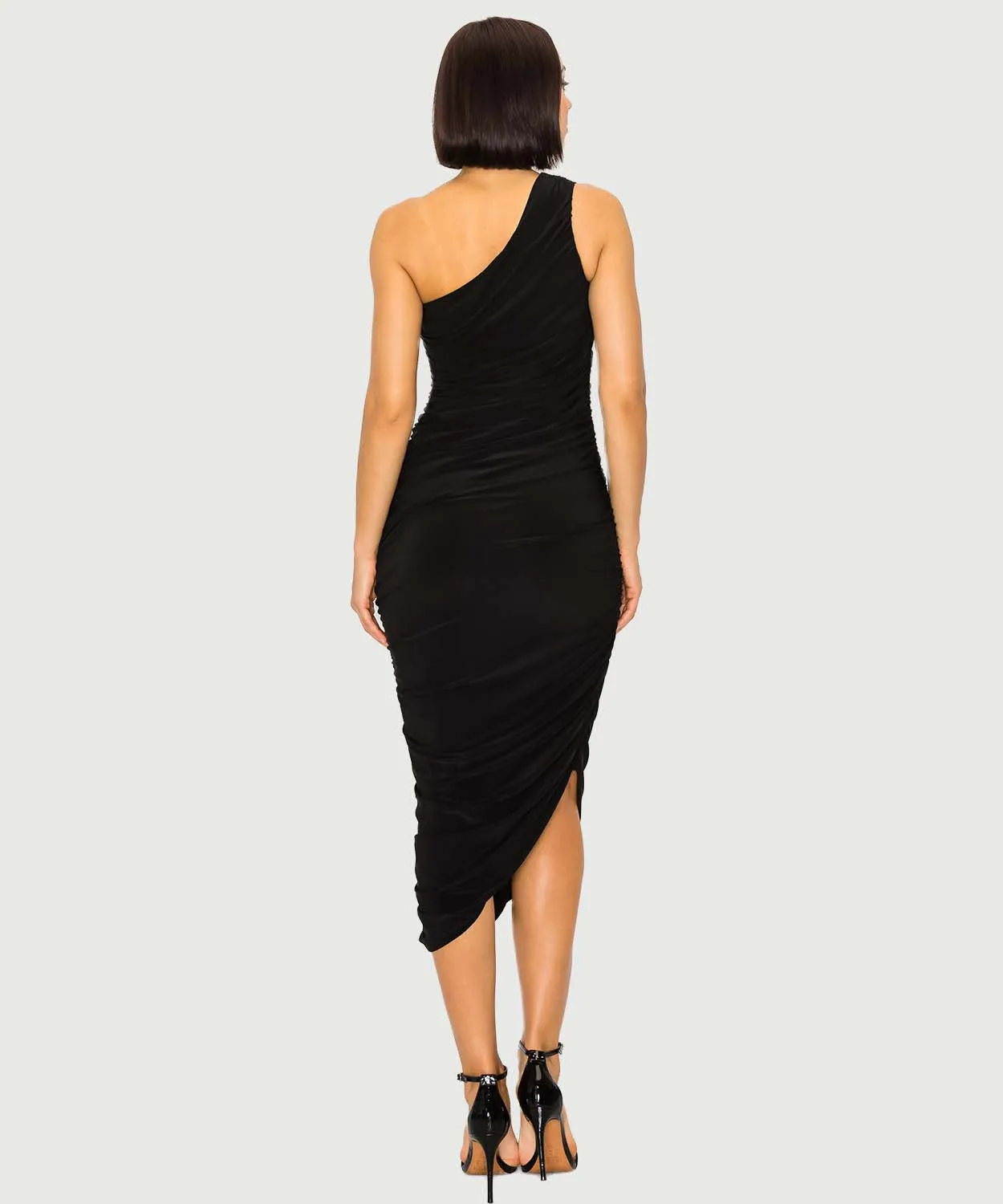 One Shoulder Ruched Bodycon Dress | Black, Burgundy