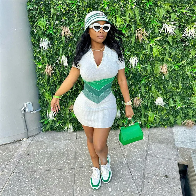 Seductive Casual Knit Color Block Mini Dress