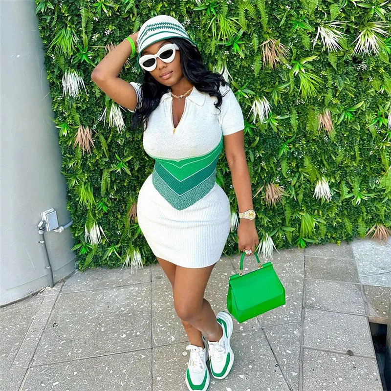 Seductive Casual Knit Color Block Mini Dress
