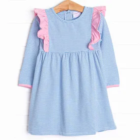 Sky Blue Stripes Dress, Blue