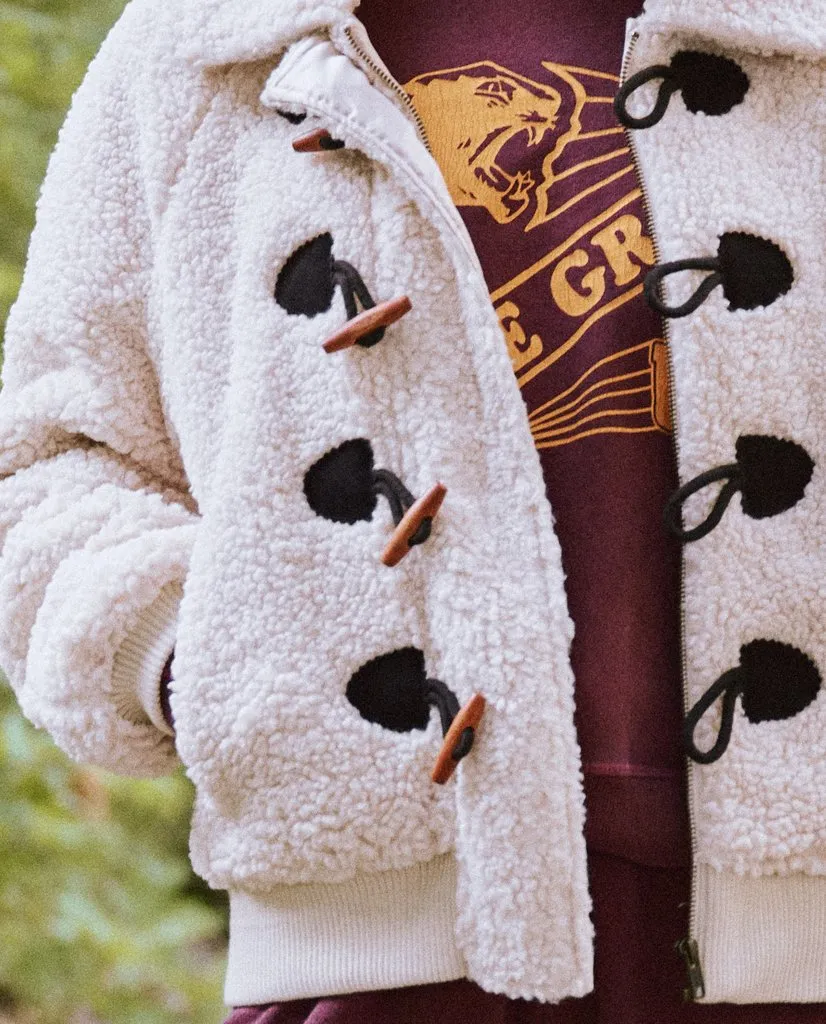 The Great - The Sueded Toggle Sherpa Coat in Cream