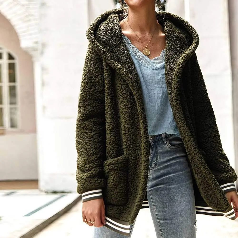 Varsity Fluffy Wubby Teddy Bear Sherpa Fleece Sweater Jacket Hooded