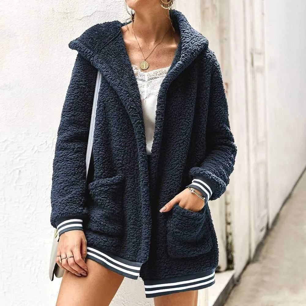 Varsity Fluffy Wubby Teddy Bear Sherpa Fleece Sweater Jacket Hooded